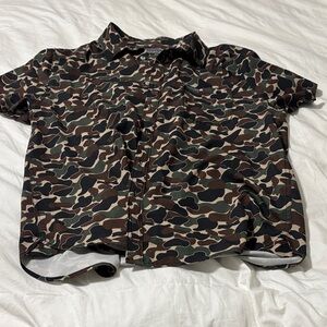 BURLEBO Men's Brown Camouflage Button Down Shirt